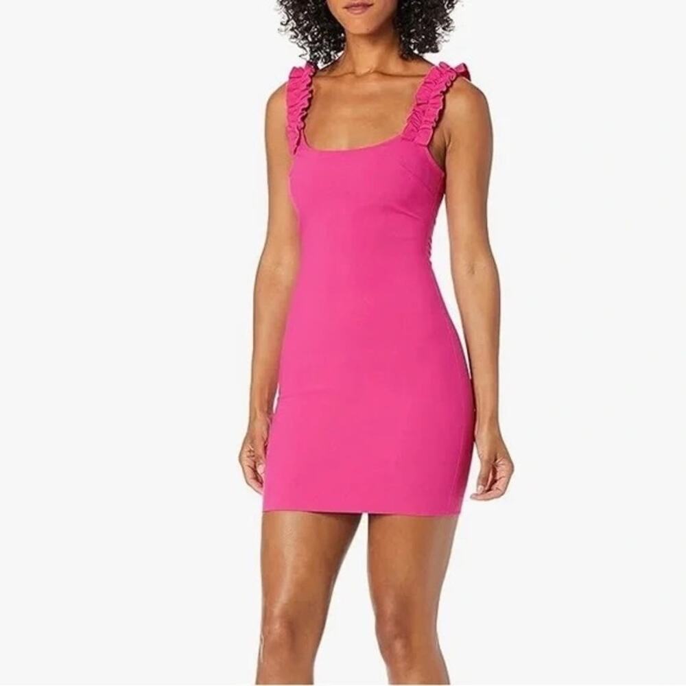 Likely Elana Bright Hot Pink Ruffle Straps Sleeveless Bodycon Mini Party Dress
